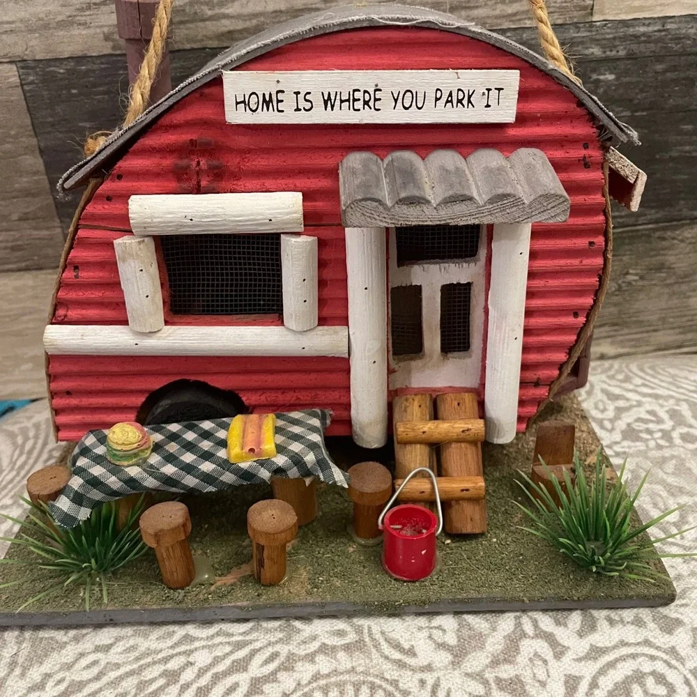 Rustic Camper Birdhouse Hanging Home Is Where You Park It Decor 8" - Picture 2 of 7